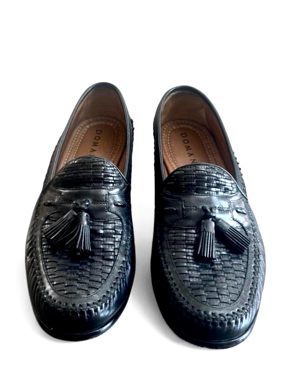 Domani Black Leather Basket Weave Tassel Loafers Size US 9.5 Men’s